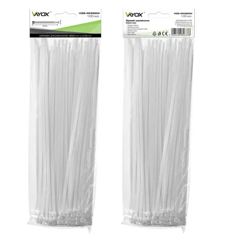 Opaski zaciskowe 4,5mm / 350mm białe 100 szt. VOZ-45350W Vayox