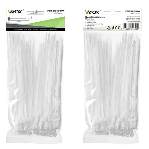 Opaski zaciskowe 3,5mm / 150mm białe 100 szt VOZ-35150W Vayox