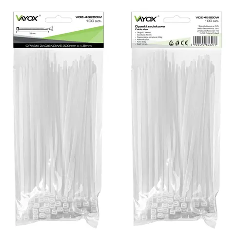 Opaski zaciskowe 4,5mm / 200mm białe 100 szt. VOZ-45200W Vayox