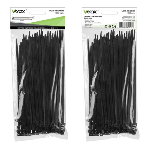 Opaski zaciskowe 4,5mm / 200mm czarne 100 szt. VOZ-45200B Vayox