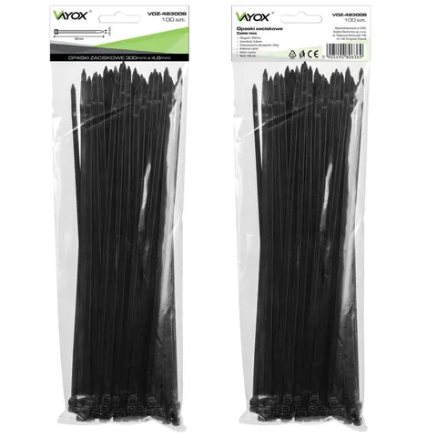 Opaski zaciskowe 4,8mm / 300mm czarne 100 szt. VOZ-48300B Vayox