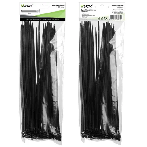 Opaski zaciskowe 4,5mm / 300mm czarne 100 szt. VOZ-45300B Vayox