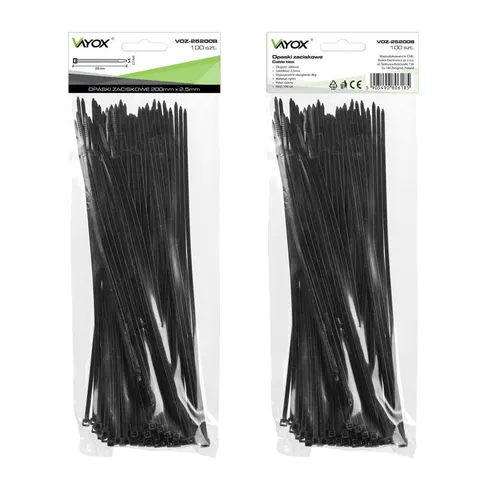 Opaski zaciskowe 2,5mm / 200mm czarne 100 szt. VOZ-25200B Vayox