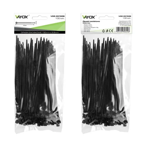 Opaski zaciskowe 3,5mm / 150mm czarne 100 szt. VOZ-35150B Vayox