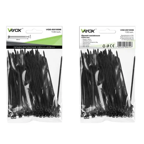 Opaski zaciskowe 2,5mm / 100mm czarne 100 szt. VOZ-25100B Vayox