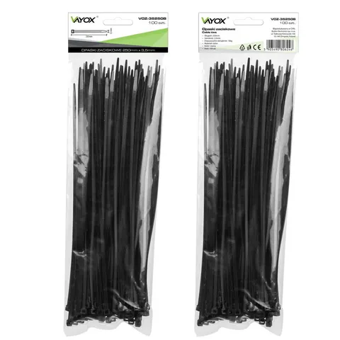Opaski zaciskowe 3,5mm / 250mm czarne 100 szt. VOZ-35250B Vayox