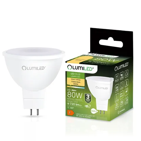 Żarówka LED MR16 230V 8W 720LM 120ST biała ciepła LUMILED