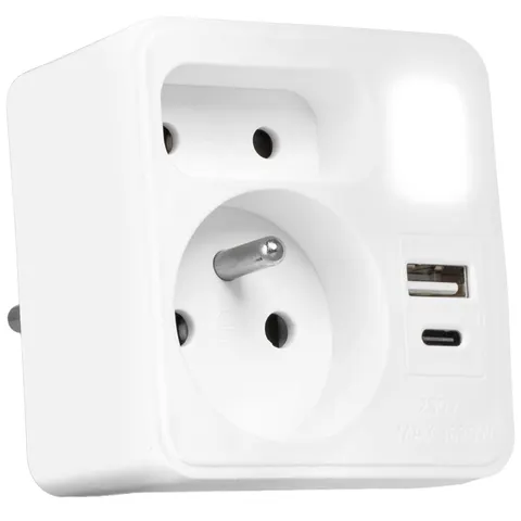 Rozgałęźnik sieciowy 2 gniazda + USB-A + USB-C + lampka nocna VA0373 Vayox
