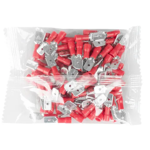 Konektory izolowane męskie 0,5-1,5mm2 6,3mm czerwone 100 szt. VA0392 Vayox