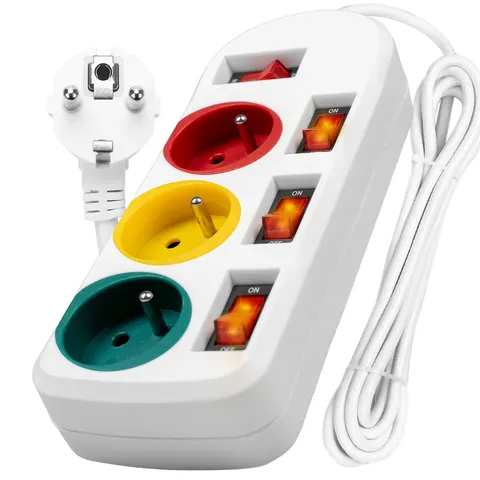 Przedłużacz 1,5M 3GN+0 10A 3x1.00mm2 / kolorowe gniazda biały VA0400 Vayox