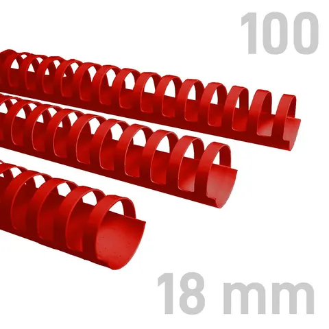 Grzbiety plastikowe - O.COMB Okrągłe 18mm A4/100szt - kolor CZERWONY - OPUS