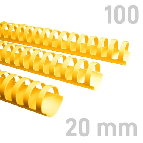 Grzbiety plastikowe - O.COMB Okrągłe 20mm A4/100szt - kolor ŻÓŁTY - OPUS