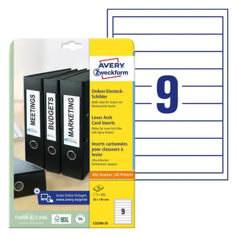Wkłady do segregatora Avery C32266-25 - 30 x 190 mm, A4 25 arkuszy - biały