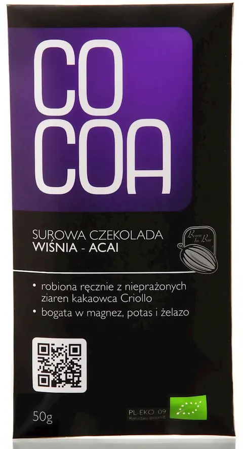 CZEKOLADA SUROWA WIŚNIA-ACAI BIO 50 g - COCOA