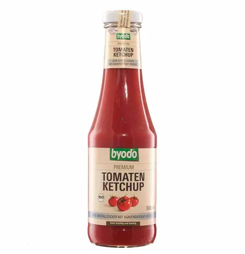KETCHUP SŁODZONY SYROPEM Z AGAWY BEZGLUTENOWY BIO 500 ml - BYODO