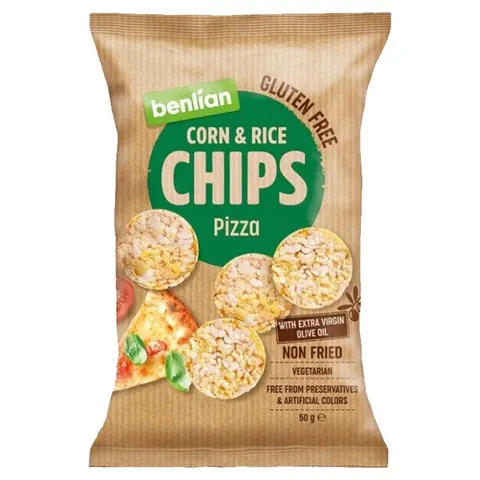 CHIPSY KUKURYDZIANO-RYŻOWE PIZZA 50G BENLIAN