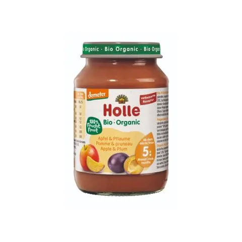 JABŁKO - ŚLIWKA BEZ DODATKU CUKRÓW BEZGLUTENOWE OD 6 MIESIĄCA DEMETER BIO 190 g (SŁOIK) - HOLLE