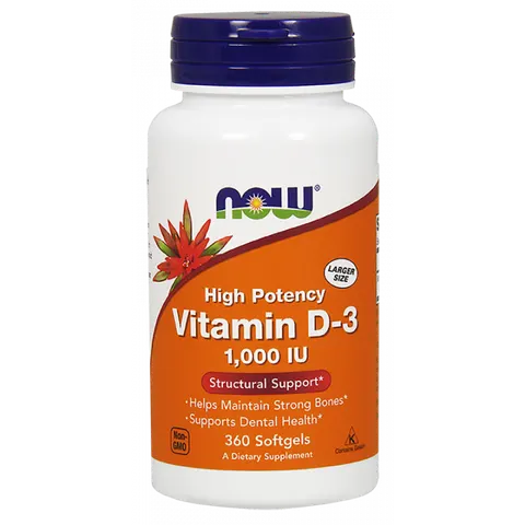 NOW FOODS Witamina D3 1000 IU (360 kaps.)