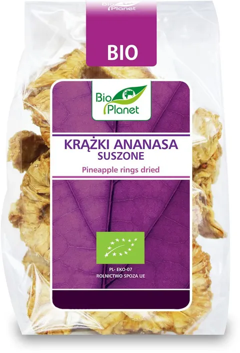 KRĄŻKI ANANASA SUSZONE BIO 100 g - BIO PLANET DATA: 10-2026