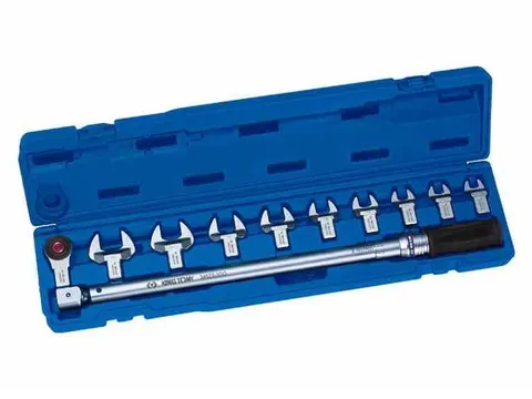 KLUCZ DYNAMOMETRYCZNY 14x18mm 1/2" 40 - 200Nm Z ZESTAWEM WYMIENNYCH GŁOWIC PŁASKICH 13 - 30mm, WALIZKA