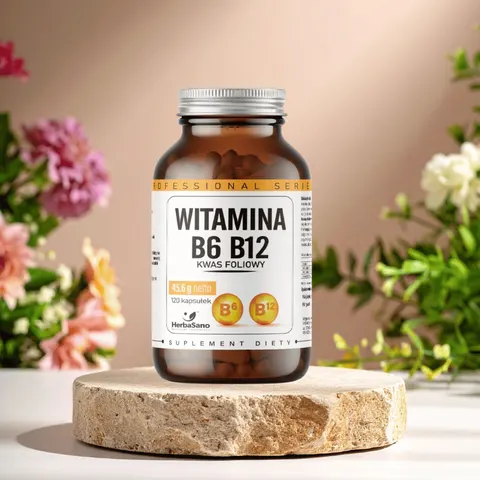 Witamina B6 B12 - Kwas foliowy - suplement diety - 120 kapsułek - HerbaSano