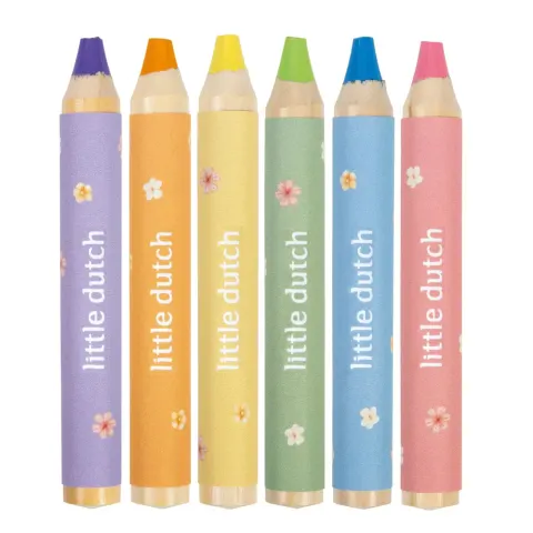 Kredki Grube Drewniane Little Dutch 6 pastelowych kolorów Rosa
