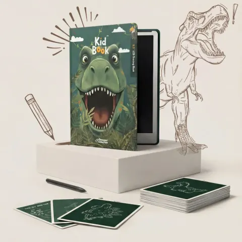 KidBook Tablet Graficzny LCD z Kartami Pracy Dino Znikopis