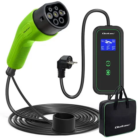 Mobilna ładowarka Qoltec do samochodu elektrycznego EV z regulacją 2 w 1 TYP2 3.5KW 230V LCD 5M SCHUKO