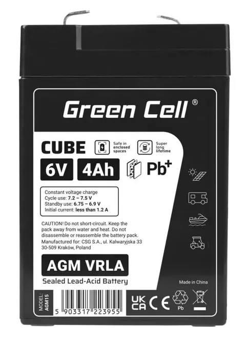 Akumulator Green Cell Cube AGM VRLA IP54 6V 4Ah