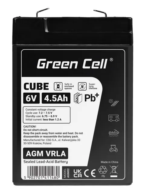 Akumulator Green Cell Cube AGM VRLA IP54 6V 4.5Ah