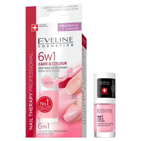 EVELINE Nail Therapy Professional Odżywka do paznokci nadająca kolor Care&Colour 6w1 - Rose 5 ml