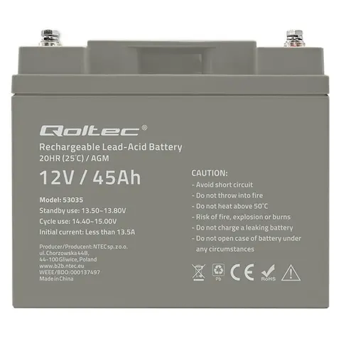 Akumulator Qoltec AGM LongLife 12V 45Ah