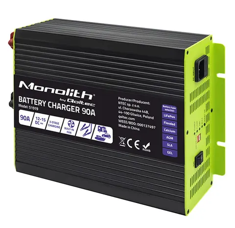 Prostownik Qoltec Monolith do akumulatorów LiFePO4 AGM GEL SLA 90A 12V