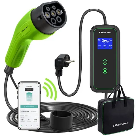 Mobilna ładowarka Qoltec do samochodu elektrycznego EV z regulacją 2 w 1 TYP2 3.5KW 230V LCD 5M SCHUKO