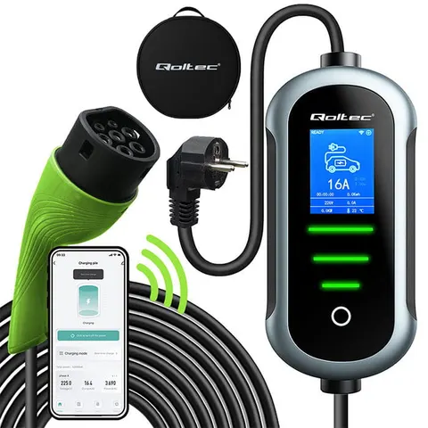 Mobilna ładowarka Qoltec do samochodu elektrycznego EV z regulacją 2 w 1 TYP2 3.5KW 230V LCD 5M Wi-Fi