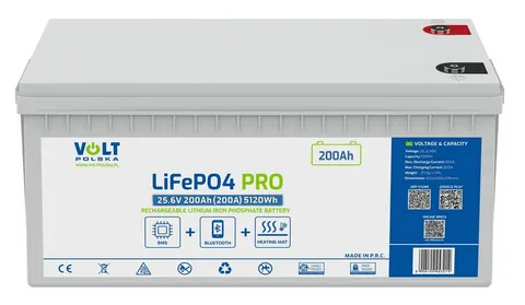 Akumulator Volt LiFePO4 25,6V 200Ah (200A) BlueTooth + bezobsługowy BMS, mata grzewcza