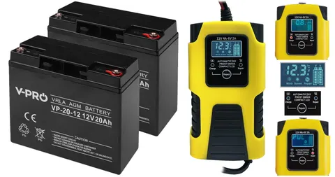 Zestaw: 2 x akumulator Volt VPRO VRLA AGM 12V 20Ah + prostownik 6PRLN12V4A 12V 4A/6V 2A
