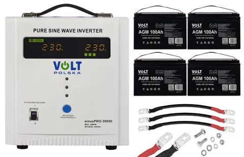 Zestaw: zasilacz Volt Sinus Pro 3000E 3000VA/2100W + 4 x akumulator Volt VRLA AGM 12V 100Ah