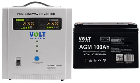 Zestaw: zasilacz Volt Sinus Pro 2200E 2200VA/1600W + akumulator Volt VRLA AGM 12V 100Ah
