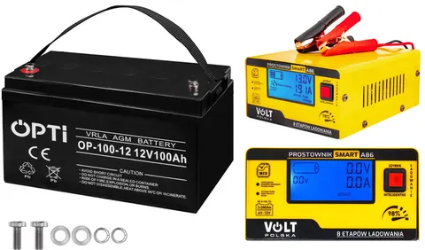 Zestaw: akumulator Volt VRLA AGM 12V 100Ah + prostownik 6PRA12866C A86