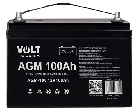 Akumulator Volt VRLA AGM 12V 100Ah + adapter słupek M8 na klemę