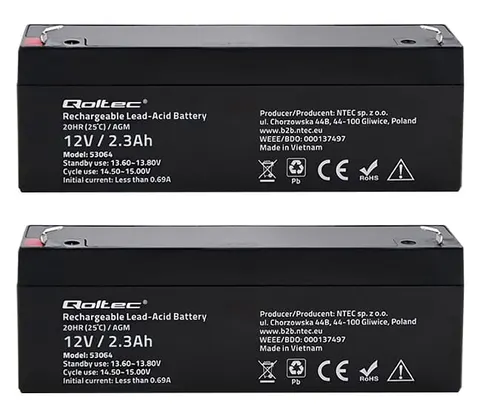 2 x akumulator Qoltec AGM LongLife 12V 2.3Ah
