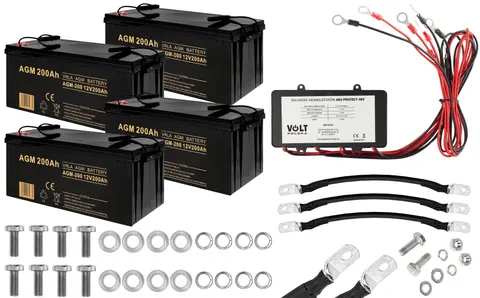 Zestaw: 4 x akumulator Volt VRLA AGM 12V 200Ah + balanser do zestawu akumulatorów 48V