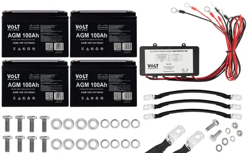 Zestaw: 4 x akumulator Volt VRLA AGM 12V 100Ah + balanser do zestawu akumulatorów 48V