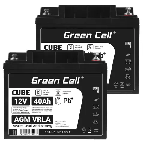 2 x akumulator Green Cell Cube AGM VRLA IP54 12V 40Ah