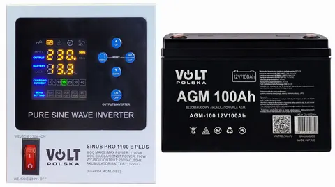 Zestaw: zasilacz Volt Sinus Pro 1100E 1100VA/700W + akumulator Volt VRLA AGM 12V 100Ah