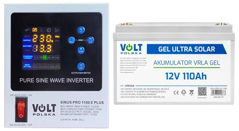 Zestaw: zasilacz Volt Sinus Pro 1100E 700VA/1100W + akumulator żelowy Volt GEL VPRO Premium 12V 110Ah