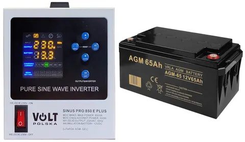 Zestaw: zasilacz Volt Sinus Pro 850E 500VA/850W + akumulator Volt VRLA AGM 12V 65Ah