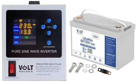 Zestaw: zasilacz Volt Sinus Pro 850E 500VA/850W + akumulator Volt LiFePO4 12V 100Ah (100A)