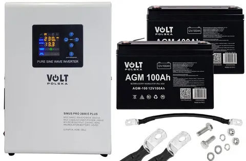 Zestaw: zasilacz Volt Sinus Pro 2600E 2600VA/1800W + 2 x akumulator Volt VRLA AGM 12V 100Ah